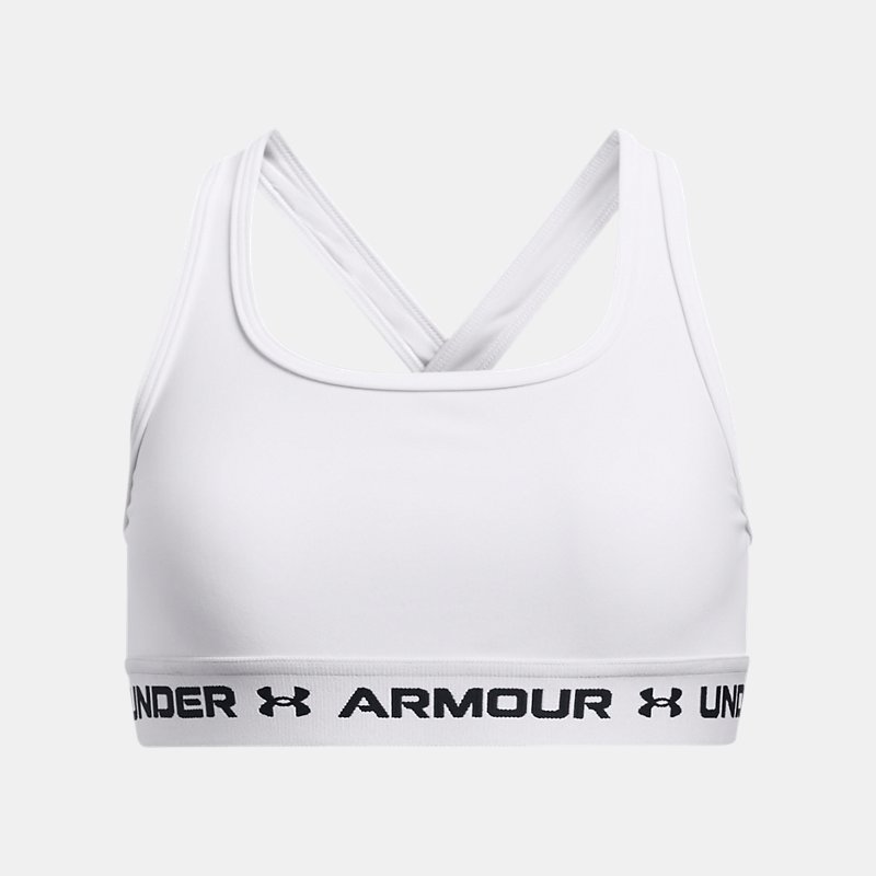 Mädchen Under Armour Crossback Sport-BH Weiß / Weiß / Schwarz YXL (160 - 170 cm)